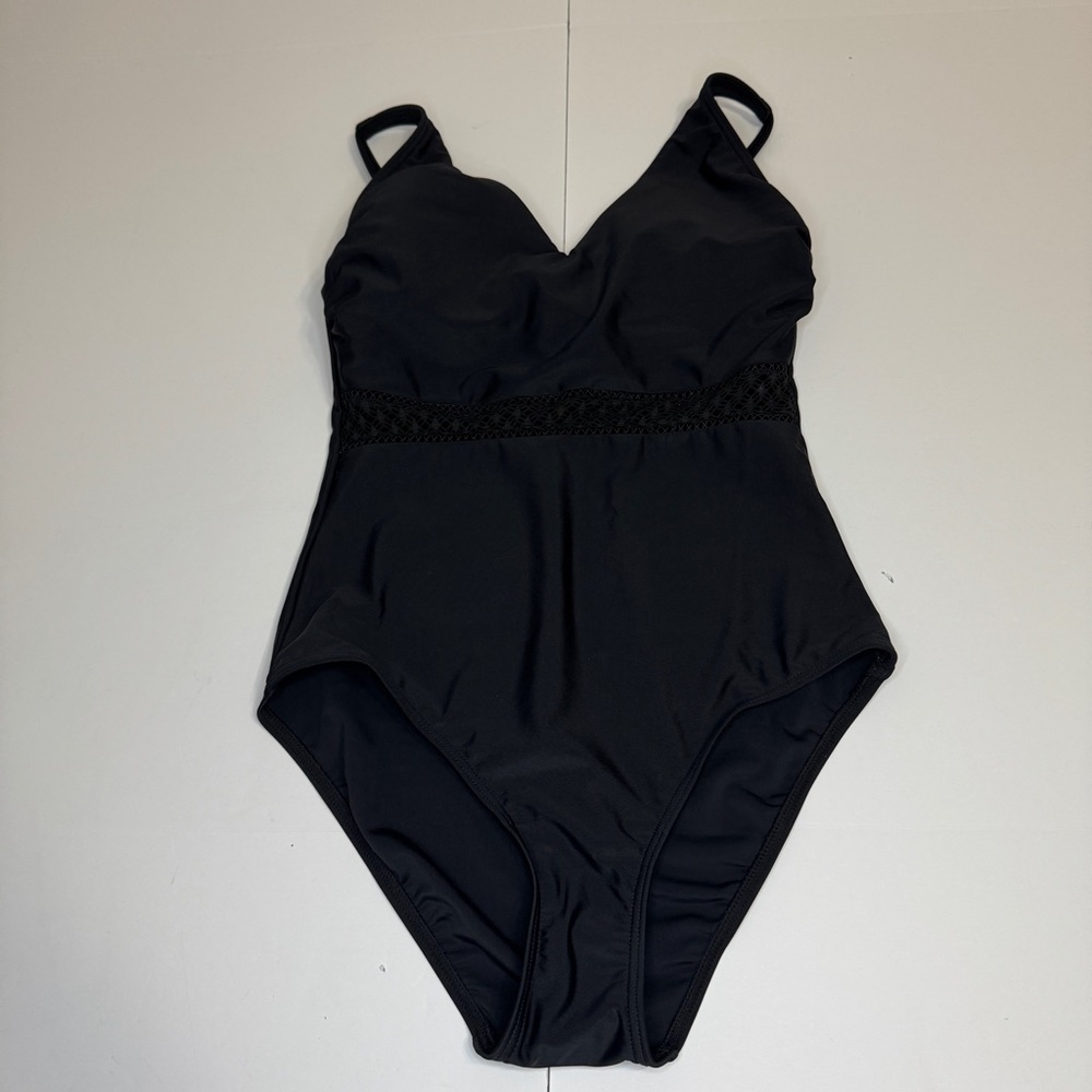Pour Moi Sahara Crochet Waist Control Swimsuit Black Size Small NWT
